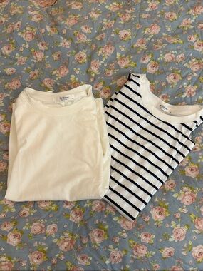 Madewell White Tee & Navy Stripe Long Sleeve Duo